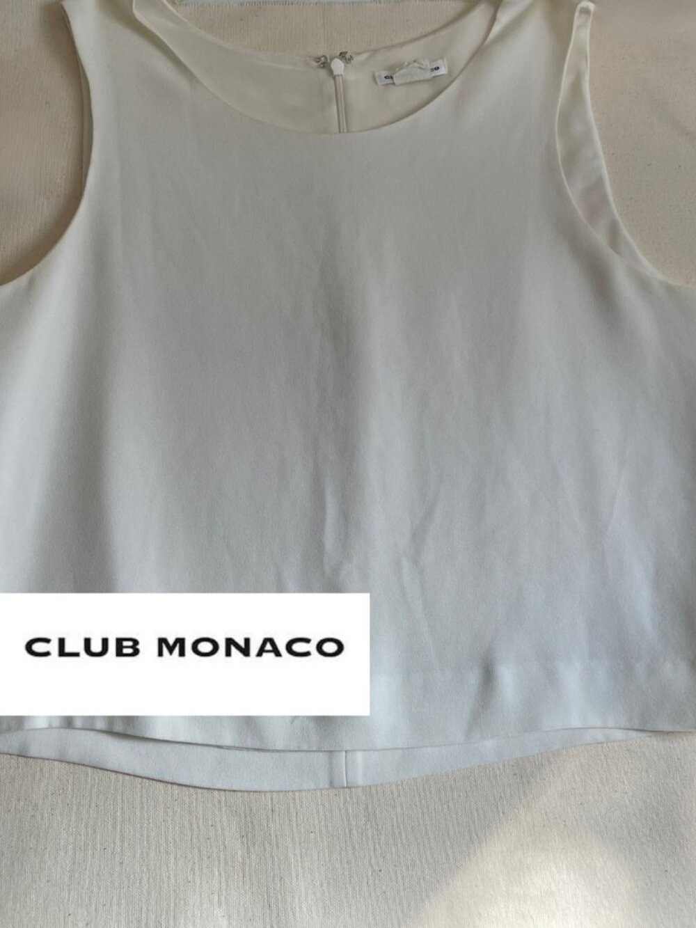 Club Monaco Ivory Sleeveless Blouse Back Zip Minimalist Top